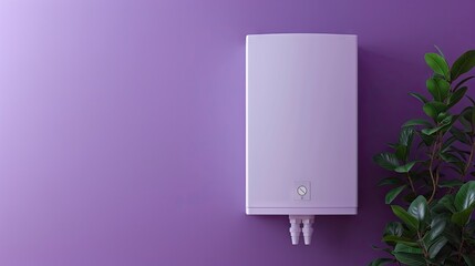 Home Comfort Innovation - Modern electric boiler on a stylish lilac wall