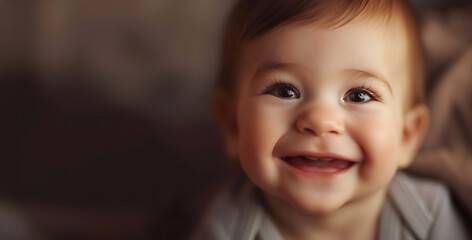 Portrait of a cute smiling baby boy. Close-up.