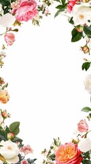 empty floral frame card with various floral elements and copy space in middle