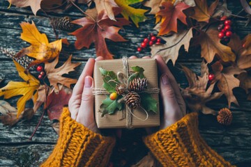 Autumn Gift Box: Creative Handmade Present in Nature's Fall Decor
