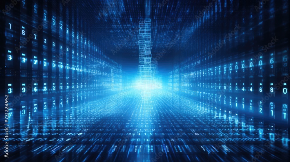 Aufkleber Technology futuristic background. Scientific technology data of binary code transmission and network of connectivity concept with digital glowing binary code matrix 