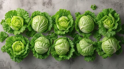 Fototapeta premium Pile of cabbage on the kitchen table. Top view.