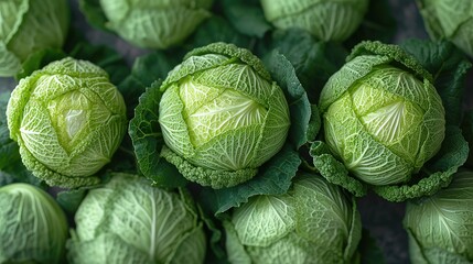 Fototapeta premium Pile of cabbage on the kitchen table. Top view.