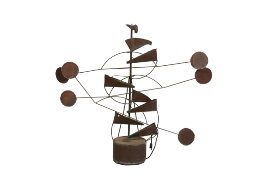 Kinetic sculpture perpetual motion machine art vintage metal steampunk design on transparent background