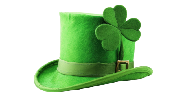 St. Patrick's Day hat with clover on transparent 