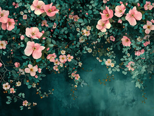 wallpaper background with pink flowers in - obrazy, fototapety, plakaty