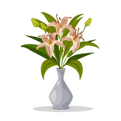 Vase with Beautiful Lilies, PNG File of Isolated Cutout Object with Shadow on Transparent Background.