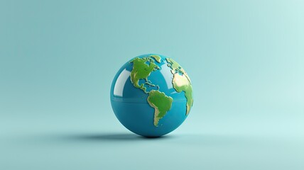 Fototapeta premium Stylized 3D globe with green continents against blue