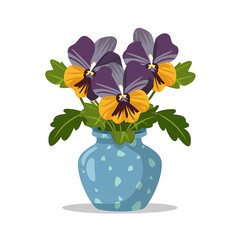 Vase with Playful Pansies, PNG File of Isolated Cutout Object with Shadow on Transparent Background.