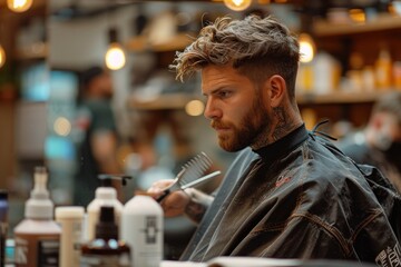 Barber at work, creating a stylish haircut with precision