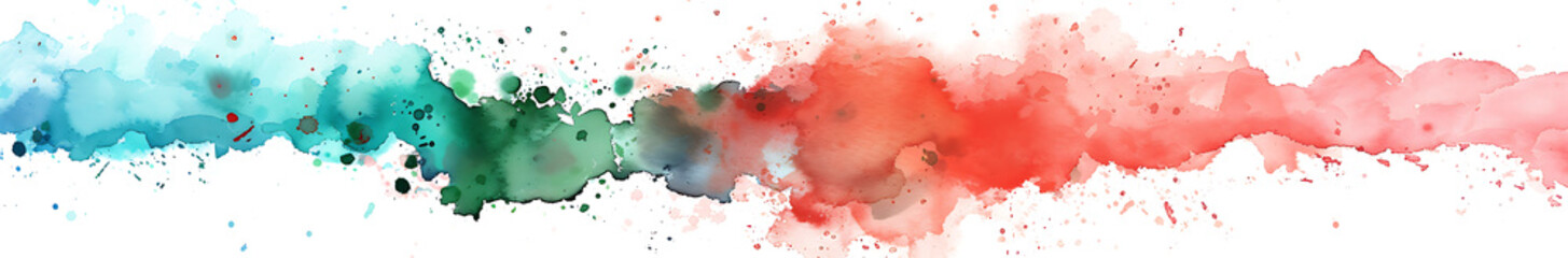 Bright red, green, blue pastel abstract watercolor splash brushes texture illustration art paper - Creative Aquarelle painted, isolated on white background, canvas for design, hand drawing.