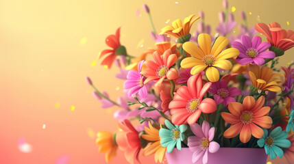 3d bouquet of flowers background space to copy