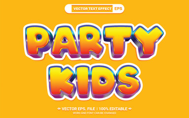 Obraz premium Party kids 3d editable cartoon style vector text effect