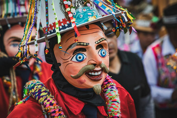 Dancers at the festivity of the virgin Carmen at Paucartambo, Cusco - Peru