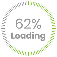 62% Loading. 62% circle diagrams Infographics vector, 62 Percentage ready to use for web design ux-ui
