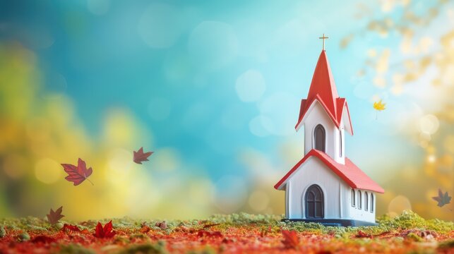 A religious-themed background featuring a prominent church as the focal point.