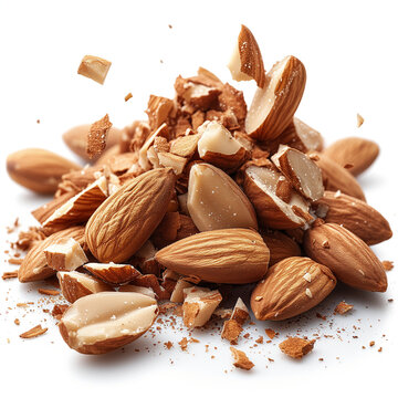 Almonds crushed isolated on white background, Isolate object - Generative AI