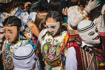 Dancers at the festivity of the virgin Carmen at Paucartambo, Cusco - Peru