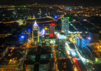 Aerial view of the skyline of Taipei, Taiwan illuminated at night