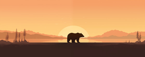 Brown bear, minimalist design, header, wildlife symbol, illustration generative ai