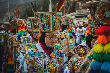 Dancers at the festivity of the virgin Carmen at Paucartambo, Cusco - Peru
