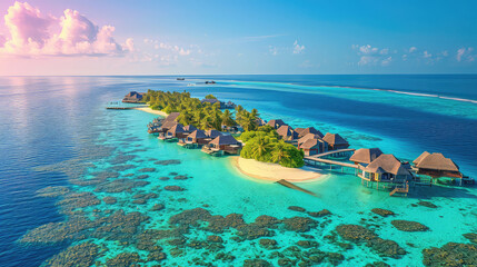 Beautiful drone aerial view of w Maldives - obrazy, fototapety, plakaty