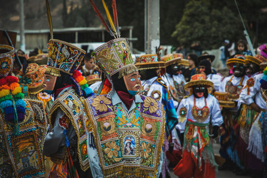 Dancers at the festivity of the virgin Carmen at Paucartambo, Cusco - Peru