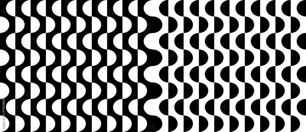 Leinwandbilder Abstract seamless background with semicircles. A black pattern on a white background and an equally white shapes on the black side.