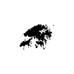 A black silhouette of a Hong Kong map on a white background
