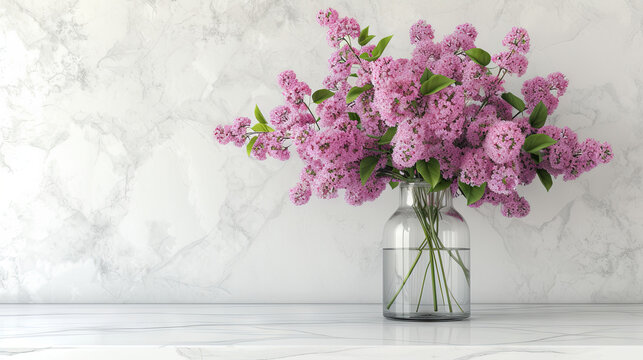 bouqet of lilac on the white kitchen background. spring time 