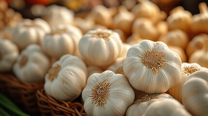 Garlic in a basket. close up view.