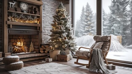 Fototapeta na wymiar A room with a cozy and warm ambiance, perfect for embracing the winter season.