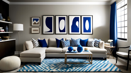 Minimalist Marvel: Studio Apartment Boasting Neutral Hues with Bold Pops of Electric Blue