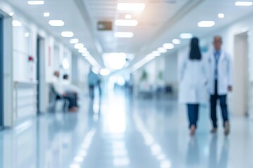 Abstract blurred image of doctor and patient people in a hospital interior or clinic corridor Offering a background that conveys the busy and caring atmosphere of healthcare facilities