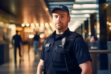 american security guard or security officer on duty - obrazy, fototapety, plakaty