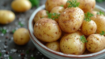 Steamed Potatoes with Garlic, Scallions and Parsley in a bowl on the table.