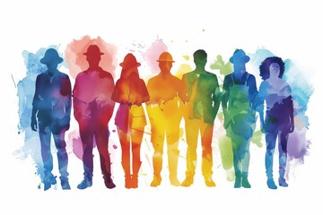 Diverse group of workers in watercolor style Representing teamwork and collaboration across different professions and industries