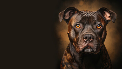 Portrait of a brown American Pitbull Terrier dog. Copy space for text, message, logo, advertising