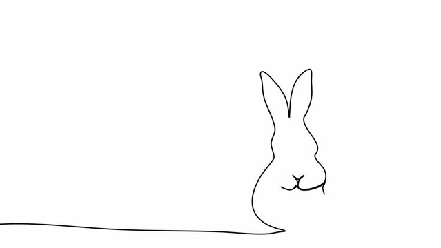 Easter rabbit with egg, one line drawing animation. Video clip with alpha channel.