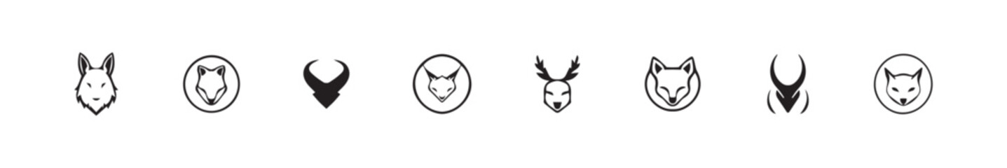 Set of Wolf head minimalist logo design silhouette isolated on white vector logo