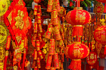 The fair before the Lunar New Year.
The Eastern New Year according to the lunar calendar. Sale of attributes and jewelry in Nha Trang in Vietnam.