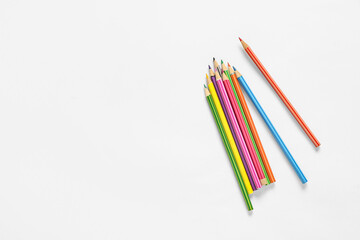 Set of color pencils isolated on white background