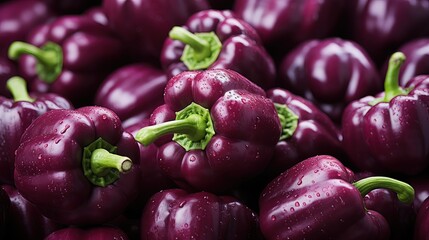 Pile of fresh purple bell peppers.