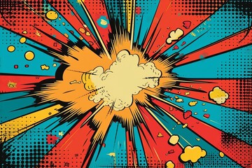 Retro comic book explosion design with vibrant colors and dynamic effects Evoking the nostalgic feel of vintage comics and pop art