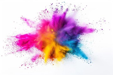 Vibrant explosion of rainbow holi powder paint A celebration of color and joy isolated on a pristine white backdrop