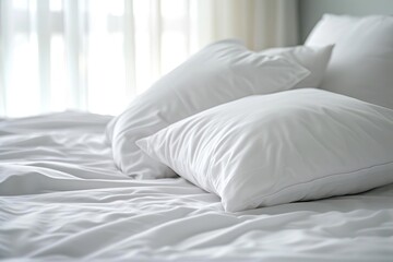 White bedding sheets and pillow Creating a background that conveys the concept of comfort Relaxation And the inviting atmosphere of a well-prepared bed