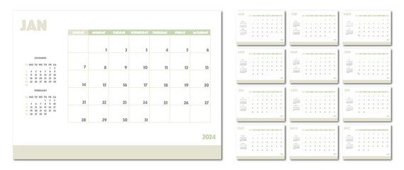 Calendar for 2024 on a light background. Ideal for the design of your workplace.