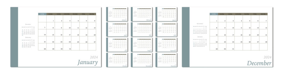 Calendar for 2024 on a light background. Ideal for the design of your workplace.