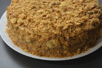 A large, stylish Napoleon cake made from high-quality products. Homemade dessert made with your own hands in the city of Varkaus, Finland.