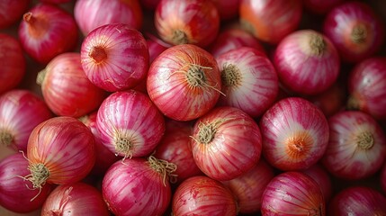 Pile of red onion or shallot. Top view.